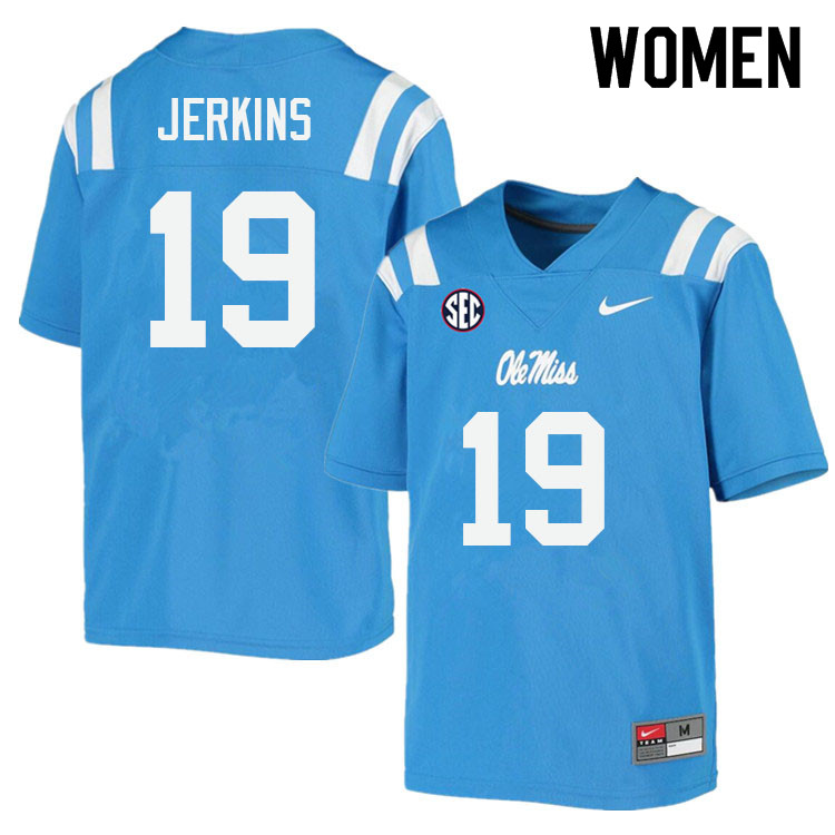 Women #19 Dashaun Jerkins Ole Miss Rebels College Football Jerseys Sale-Power Blue